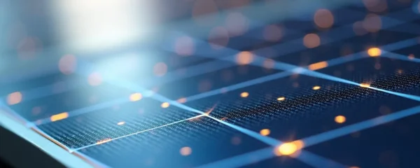 Gros plan détaillé de cellules photovoltaïques monocristallines de haute qualité avec reflets lumineux, montrant la texture d'encapsulant et structure cristalline