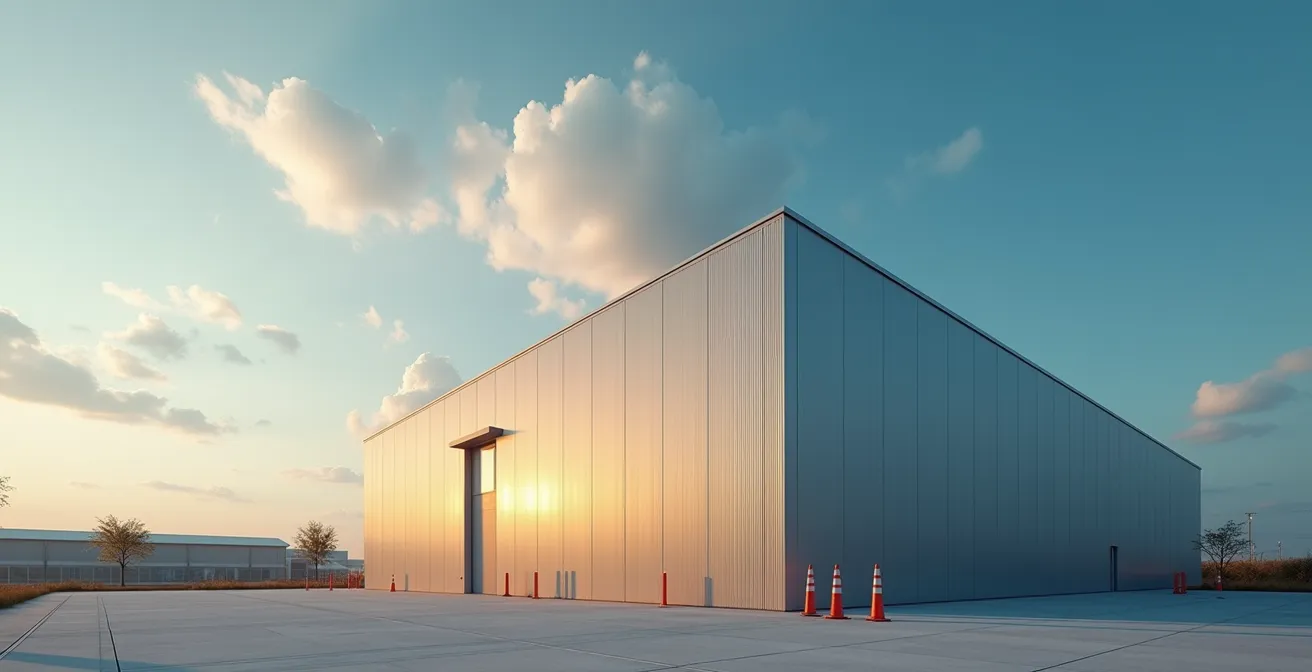 Bâtiment industriel moderne avec potentiel d'évolution et panneaux solaires